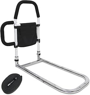 Bed Rail with Double Grab Bars & Storage Pocket Bed Rails for Elderly Adults for Elderly Handicap, Bed Assist Rail to Get In or Out of Bed Safely Assist Handrail Bar Fall Prevention