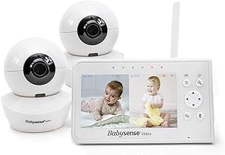 Babysense Video Baby Monitor with two cameras, 4.3 Inch No Wifi Dual Baby Monitor with split screen, White Noise Machine, Night Vision, Adjustable Night Light, Two-Way Audio, Zoom