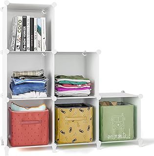 FUNLAX Cube Storage Unit, 6 Cube Bookcase Bookshelf Portable Bathroom Storage Plastic Cube Organiser Stackable Cube Shelving Unit for Clothes Books Toys Yarn Shoes