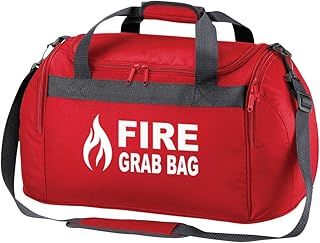 Printed School Evacuation Fire Grab Bag with Flame Logo Graphic - Red Emergency Kit & Documents 26 Litre Compact Holdall Bag