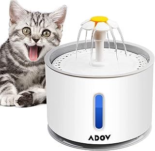 Cat Water Fountain, 2.4L Automatic Electric Flower Style Dispenser with LED Water Level Window and Replaceable Filter, Ultra Quiet Healthy and Hygienic Pet Drinking Bowl for Kitten, Dogs – Grey