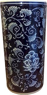 M S L Navy Blue and White Floral Ceramic Umbrella Stand Walking Stick Stand Large Vase
