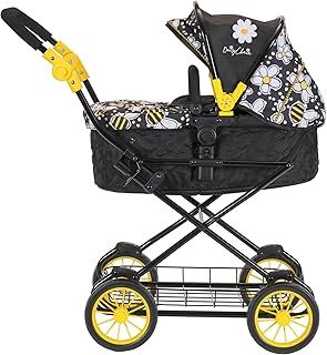 Daisy Chain Destiny Travel System Dolls Pram - Adjustable handles from 54-87cms. For children of 5,6,7,8 or 9 years (Bumblebee)