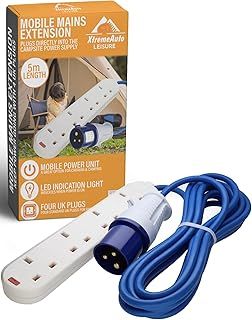 Xtremeauto Camping Electric Hook Up Cable Extension Lead - 4 Gang Camping Cable Plug Power Hookup Sockets, Perfect Accessory For Caravan, Tent & Motorhome Mains Camping Power Lead EHU Cable (5M)