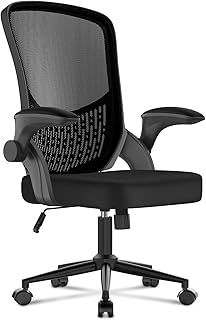 naspaluro Computer Desk Chair, Ergonomic Office Chair with 3D Lumbar Support, Flip-up Armrests Mesh Chair with Metal Claws, Mid-Back Home Office Chair-Black