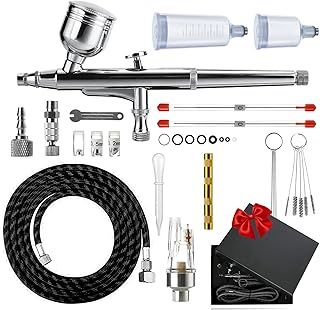 Airbrush Set Dual Action Airbrush Kit, Portable Airbrush Kit with 0.2mm 0.3mm 0.5mm Nozzles, 9cc 20cc 40cc Cup, Hose and Air Brush Cleaning kit, Airbrush Accessories for Painting Tattoo Model Art