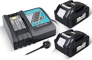 PDstation 2Pack BL1850B 18V 5.5Ah Batteries Replacement for 18V Batteries BL1860 BL1850 LXT-400 + DC18RC 3.0Ah Charger for 14.4V-18V Li-ion Battery BL1815 BL1830 BL1850 BL1430（UK Plug）