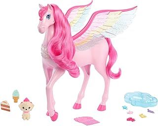 Barbie A Touch of Magic Pegasus, Pink Pegasus with Pink Hair and Rainbow Wings, Lights and Sounds, Toy Puppy, 10 Toy Accessories, Toys for Ages 3 and Up, One Barbie Pegasus, HLC41