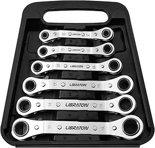 LIBRATON Ratchet Spanner Set, Ratchet Spanners, Offset Spanner Set, Ring Spanner Set, Offset Ratcheting Wrench Set 6-19mm with Storage Organizer Box
