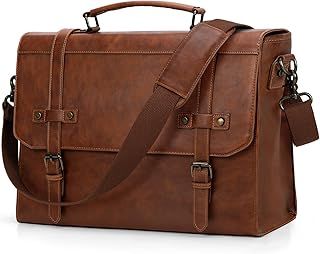 Messenger Bag Leather Laptop Bag 17.3 Inch Vintage Briefcase for Men Waterproof Satchel Shoulder Bag for Work Office Business College Brown