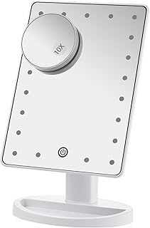 Nestling Makeup Mirror with Lights, 21 LED Lights Vanity Cosmetic Touch Screen, 10x Magnification Detail Mirror, 180° Free Rotation, Dual Power Supply Light