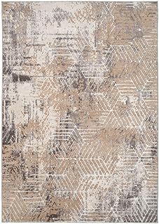 Luxury Greige Art Deco Living Room Area Rug Neutral Geometric Striped Carpet Stain Resistant Textured Soft Bedroom Hallway Designer Rugs 160cm x 230cm
