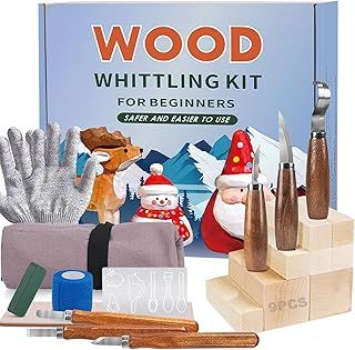 21PCS Wood Whittling Kit for Beginners Kids and Adults, 6PCS Whittling Tools and 9PCS Basswood Carving Blocks, Gloves, Roll Bag,Sharpener Durable Wood Carving Tools Kit