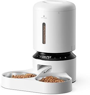 PETLIBRO Automatic Cat Feeder for 2 Cats, Easy Touchscreen Programming, Adjustable Portions with Dual Bowl, Granary Pet Food Dispenser, 10S Meal Time Recording, Battery for Backup Power (5L, White)