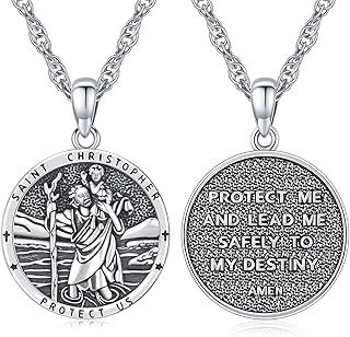 Eusense St Christopher/Saint Michael/Crucifix/Saint Jude Thaddeus/Saint Raphael/Seven Archangels/St Benedict/Virgin Mary Necklace 925 Silver Patron Pendant Religious Jewellery Catholic Medal Protection Amulet for Men Women