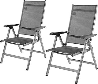 Amazon Basics High-Back 5-Position Adjustable and Foldable Outdoor, Garden, Patio Furniture & Camping Chair with Side Arms, Set of 2, 69D x 60,5W x 110H cm, Grey