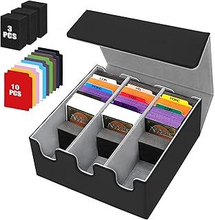 HIMOMO Card Storage Box for Trading Cards, 2100+ PU Leather Card Deck Box, Magnetic Closure MTG Card Case with 10 Colorful Divider & 3 Foam Dividers Fit for Mtg, Yugioh, Sports Cards(Grey) (Grey)