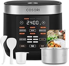 COSORI Rice Cooker, Slow Cooker & Steamer with Ceramic Coated Inner Pot and Fuzzy Logic, 50 Recipes,10 Cups, 5L Capacity, with 17 Functions, Warmer, Timer, Black
