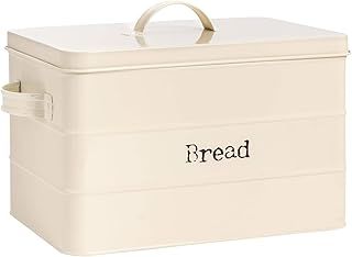 Harbour Housewares Vintage Bread Bin with Airtight Lid - Cream - Steel Industrial Breadbins Rubber Seal Storage Caddy Bread Bins for Kitchen Loaves, Pastries, Rolls