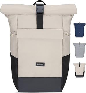 Backpack for Women & Men Beige - No 4 Large - Roll Top Rucksack with Laptop Compartment for Work, Uni, Leisure - Travel Backpack with Trolley Strap - Water Repellent