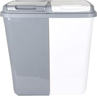 90L Dual Compartment Kitchen Rubbish Bin Waste Recycling And Laundry Basket (Grey&White)