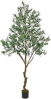 Oairse Olive Tree Artificial 7FT Tall Fake Olive Tree with Fruits Silk Plants Large Artificial Plants Indoor Outdoor Tropical Faux Plant with Black Pot for Home Office Living Room Garden Decor, 213cm