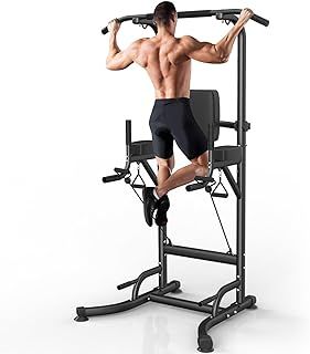 Dskeuzeew Power Tower Dip Station Pull Up Bar, Adjustable Height Multi-Function Power Tower, 150KG Weight Capacity, Pull up station for Home Gym Strength Training Fitness Workout Equipment