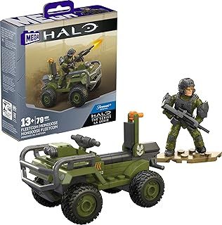 MEGA Halo The Series ATV Building Toys Set, FLEETCOM Mongoose Vehicle with 79 Pieces, 1 Poseable Articulation Figure, Green, Kids or Adults