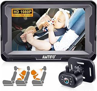 AMTIFO Baby Car Camera: Easy Install 360° Rotation Backseat Monitor - Clear Night Vision