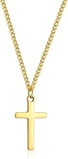 CERSLIMO Cross Necklace for Boys Girls, Stainless Steel Cross Chain Necklace with Chain-40+5CM | Silver/Gold/Black Small Size Cross Necklaces for Child Birthday Christmas Easter Thanksgiving Day