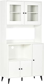 HOMCOM Freestanding Kitchen Cupboard, Modern Kitchen Storage Cabinet with Doors and Adjustable Shelves, 180cm, White