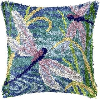 ZUHK DIY Latch Hook Kits,3D Pillow Materials Package Latch Hook Embroidery Kits Cross Stitch Sofa Cushion Cover with Latch Hook Tool fit for Kids and Adults,43x43 cm (Dragonfly)