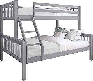 Bunk Bed, Triple Bunk Bed, 4ft6 Double & 3ft Single Wooden Bunk Beds Solid Pine Wood Frame Wooden Bunk Beds With Ladder Triple Sleeper Kids Bed (Grey, L198cm x W143cm x H146)