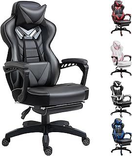 Vinsetto Computer Gaming Chair, Racing Desk Chair with Lumbar Support and Footrest, PU Leather Gamer Chair with Headrest and Swivel Wheels for Home, Grey