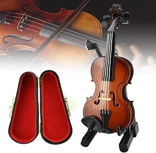 CODIRATO Miniature Violin with Bow Stand Support Worlds Smallest Violin Mini Violin Painted Surface Simulation Violin with Black Case Wooden Miniature Violin for Decorating Houses or Offices (Brown)