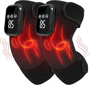 Knee Massager, 2 Pack Cordless Heating Massager Wrap with Vibration, Rechargeable Heated Knee Pads with 3 Adjustable Intensity and Temperature, Relieves Arthritis, Joint Stiff, Muscle Strain