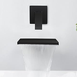 Wall Mounted Bath Taps Waterfall Black Wall Tap for Basin Bathub with 20cm Wide Spout Brass Anti-Rust