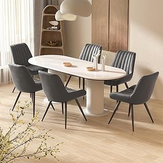 Hawthyhome Dining Chairs Set of 6 | Upholstered Dining Chairs with 10cm Thick Seat Cushion • Kitchen RoomChairs with Backrest • Modern Armchairs with Metal Legs • Dark Grey
