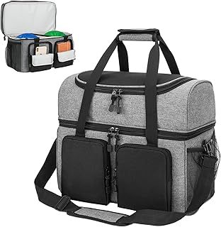 Double Bowling Ball Bag - 2 Ball Capacity, Side Pockets, Back Compartment & Padded Cushion - Fits Men's Size 16 Bowling Shoes & Accessories