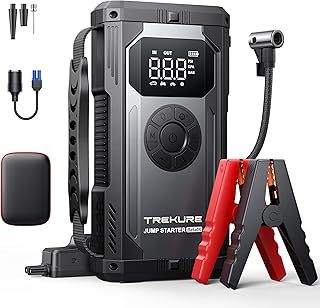 4000A Jump Starter Power Pack with 150PSI Air Compressor, 12V Portable Car Battery Booster Jump Starter for all Gas/10L Diesel, Car Starter Power Bank with Jump leads, Emergency Light