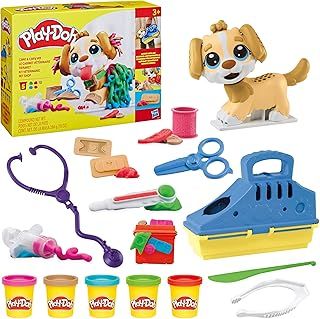 Play-Doh Care n Carry Vet Playset with Toy Dog, Carrier, 10 Tools, 5 Colours, Multicolor