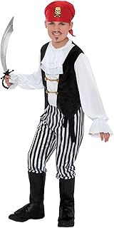 Smiffys Pirate Costume, Black and White with Shirt, Trousers, Bootcovers, Headscarf and Belt