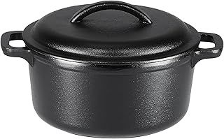 Amazon Basics Round Pre-Seasoned Cast Iron Mini Dutch Oven Pot with Lid and Dual Handles, 1.89 l, Black