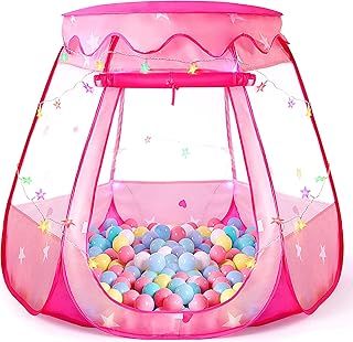 Tikolus Pop Up Princess Tent for Girls, Toddler Girl Toys Kids Ball Pit with Colorful Star Lights, Foldable Kids Play Tent with Carrying Bag, Indoor&Outdoor 3 Year Old Girl Gift (Balls Not Included)