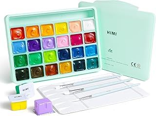 Yooson Gouache Paint-HIMI,24 Colors x 30ml/1oz with 3 Brushes & a Palette,Jelly Cup Design, Non-Toxic, Perfect for Beginners,Artists, Students (Pink)