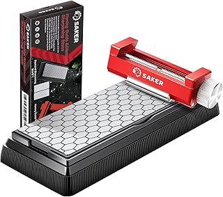 Saker Honing Guide with Whetstone - Red Off-Center Upgraded Honing Tool and Diamond Sharpening Stone Set Kit for Kitchen Knife, Short Chisels and Planes, Fine/Coarse Plate, 400/1000/Grit