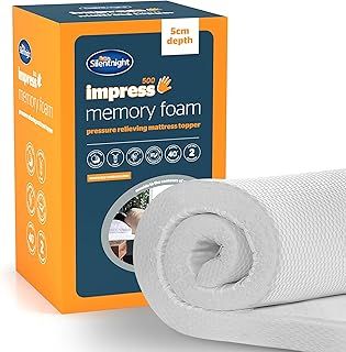 Silentnight Impress Memory Foam - 5cm Thick Luxury Orthopedic Mattress Topper for Back and Neck Pain - Removable Washable Cover - Small Double, White (549516GE)