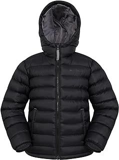 Mountain Warehouse Seasons Padded Kids Puffer Jacket - Water Resistant, Lightweight & Insulated Coat, Boys & Girls - Spring Summer, School, Travel Black Kids Size 7-8 Years