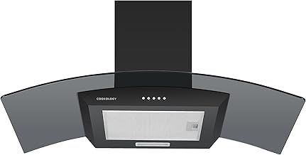 Curved Glass Chimney Cooker Hood, Wall Mounted Extractor Fan, LED lighting, Adjustable Height (Stainless Steel, 90cm)