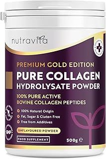 Collagen Powder 500g - Premium Gold Standard Bovine- 50 Servings - Collagen Peptides Supplement with 8 Essential Amino Acids - Made in The UK by Nutravita